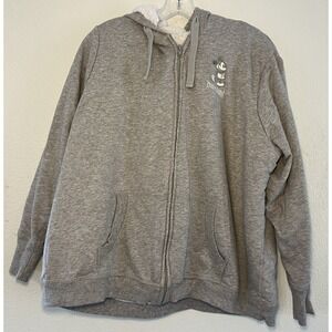 Disney Mickey Mouse Disneyland Gray Zip-Up Hoodie Sweatshirt Fleece Lined Casual
